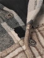 Greg Lauren - Patchwork Denim-Trimmed Checked Flannel Overshirt - Brown