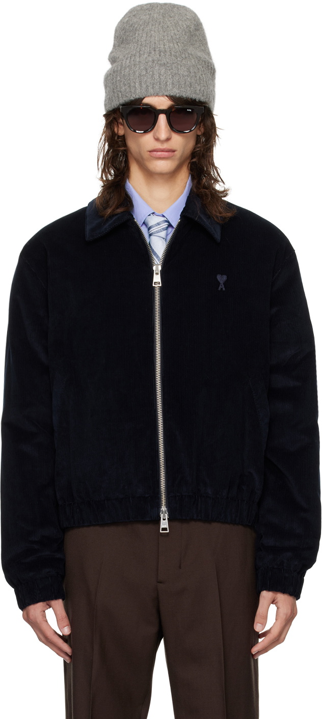AMI Paris Navy Ami De Coeur Zipped Jacket AMI