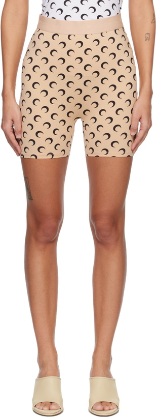 Photo: Marine Serre Beige Recycled Moon Jersey Mini Shorts