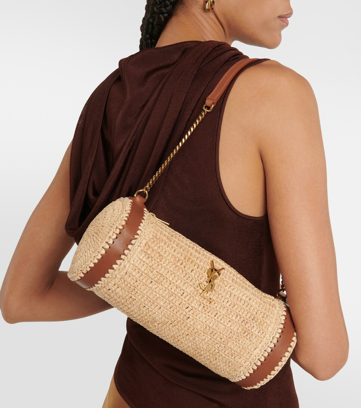 【Saint Laurent】 Cassandre Mini raffia shoulder bag Cassandre Mini raffia shoulder bag in beige - Saint Laurent