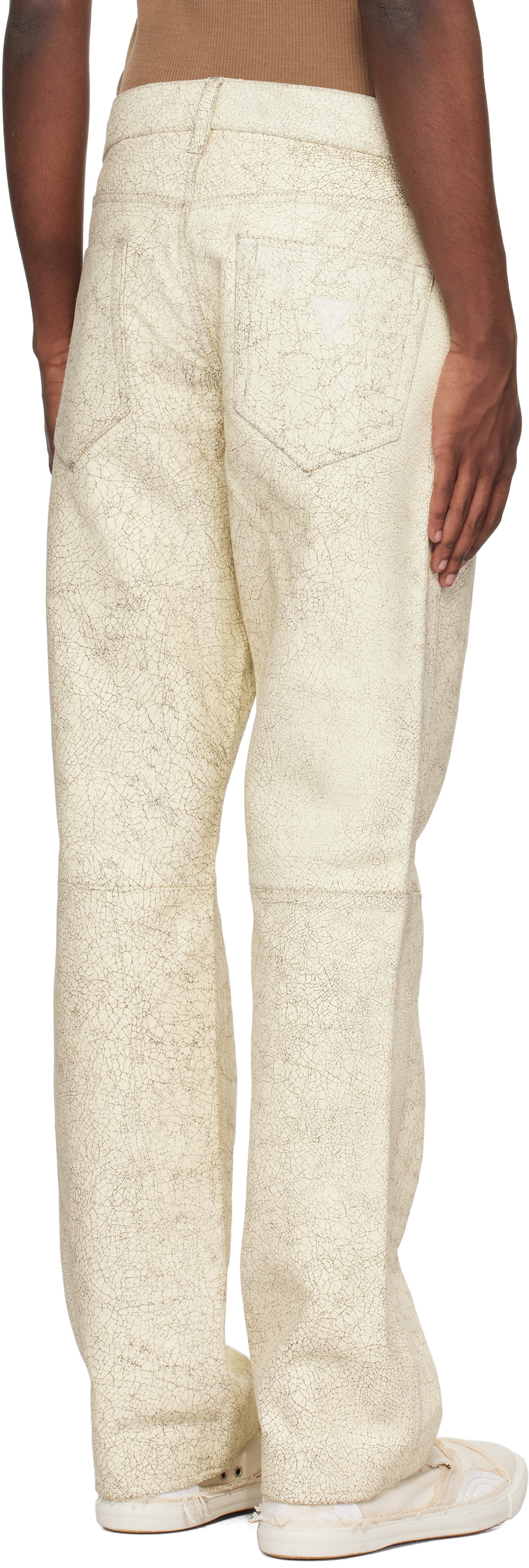 GUESS USA Off-White Crackle Leather Pants