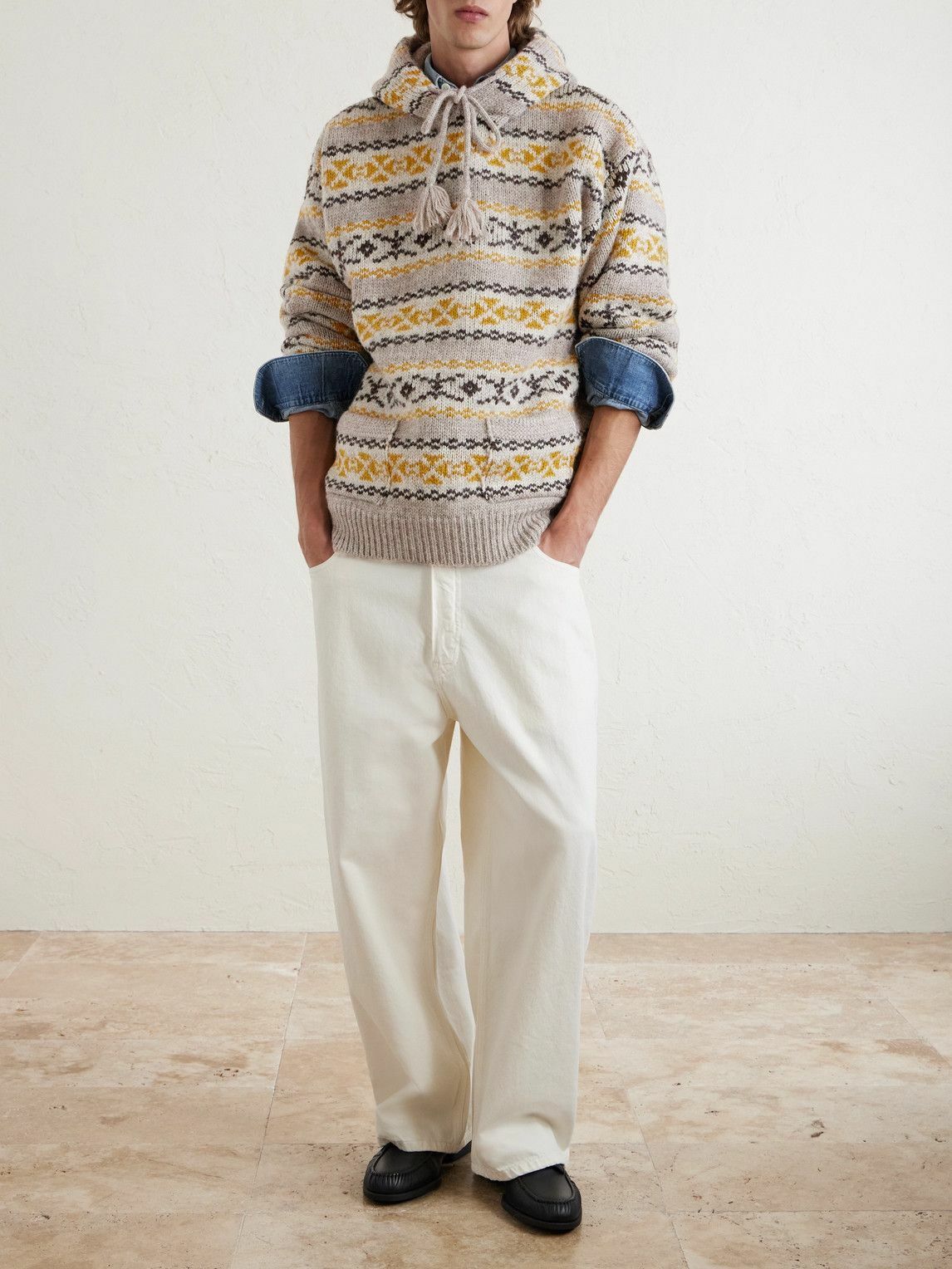 KAPITAL - Yellowknife Fair Isle Wool Hoodie - Yellow