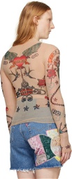 Anna Sui Beige Tattoo Long Sleeve T-Shirt