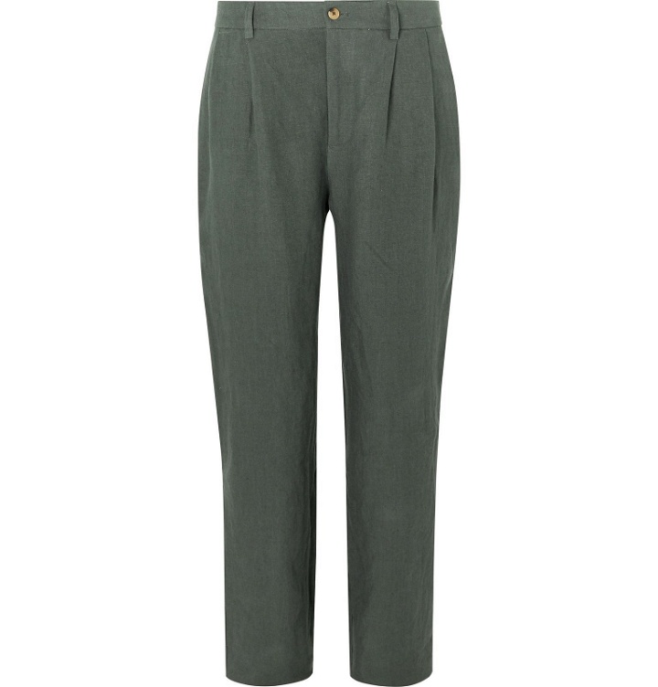 Photo: De Bonne Facture - Pleated Linen Trousers - Green