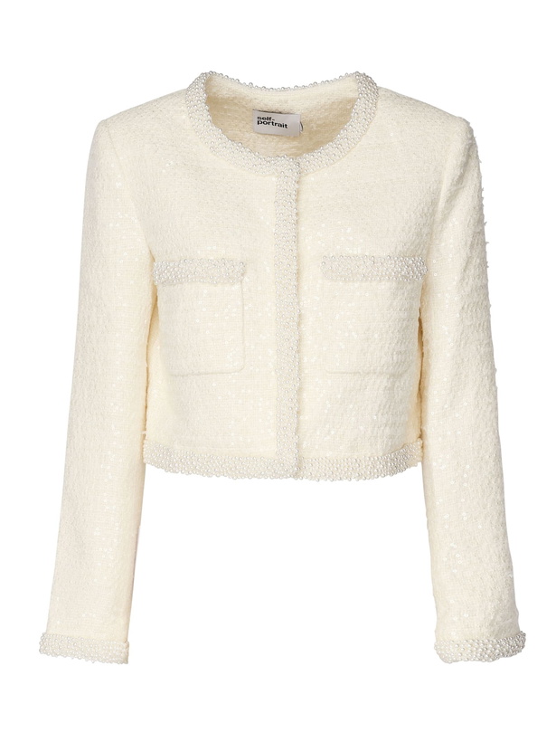 Photo: self-portrait Self Portrait Tweed Jacket With Shimmering Appliqués