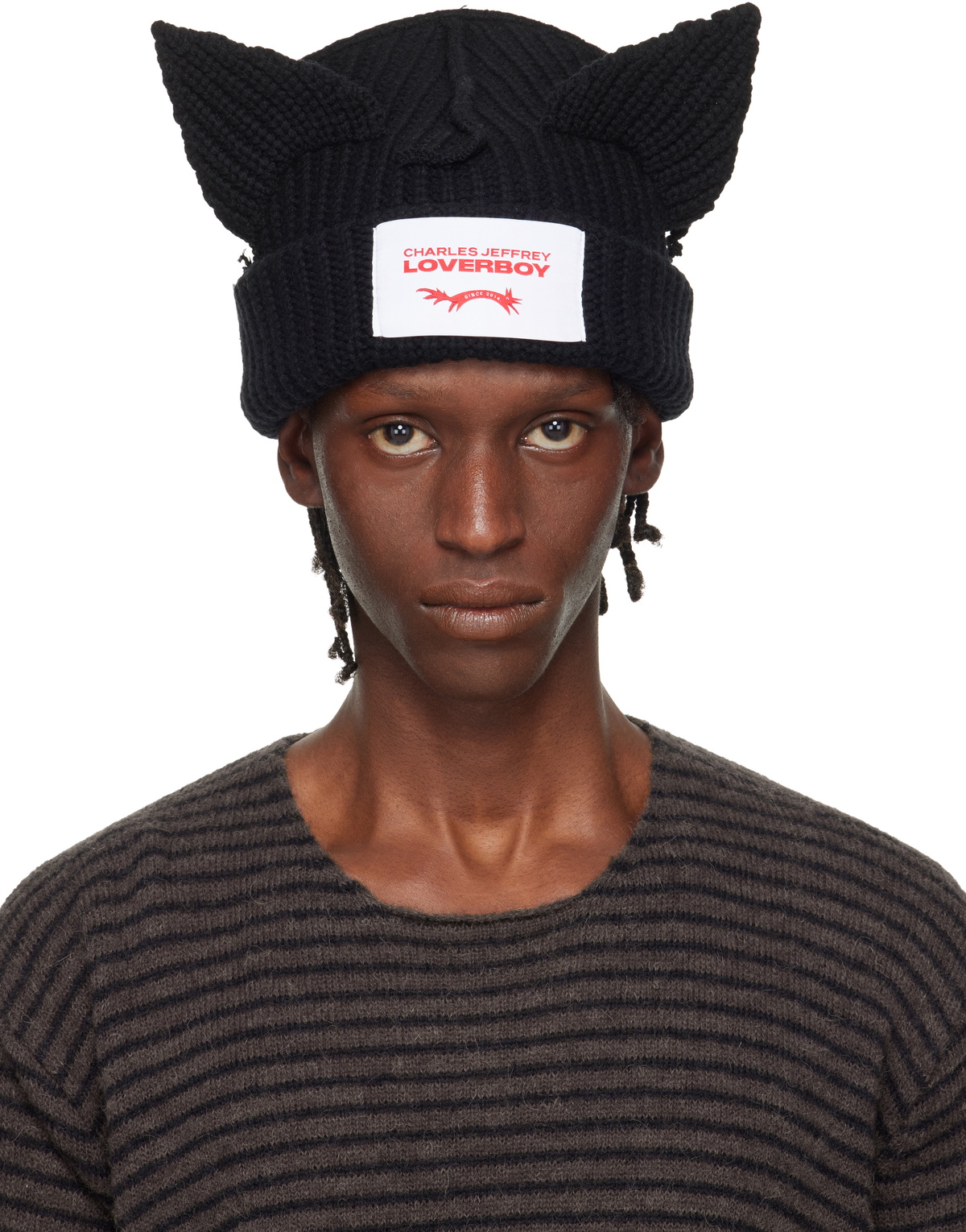 夜*々様 CHARLES JEFFREY LOVERBOY CHUNKY BEA Charles Jeffrey LOVERBOY: Black Supersized Chunky Ears Beanie