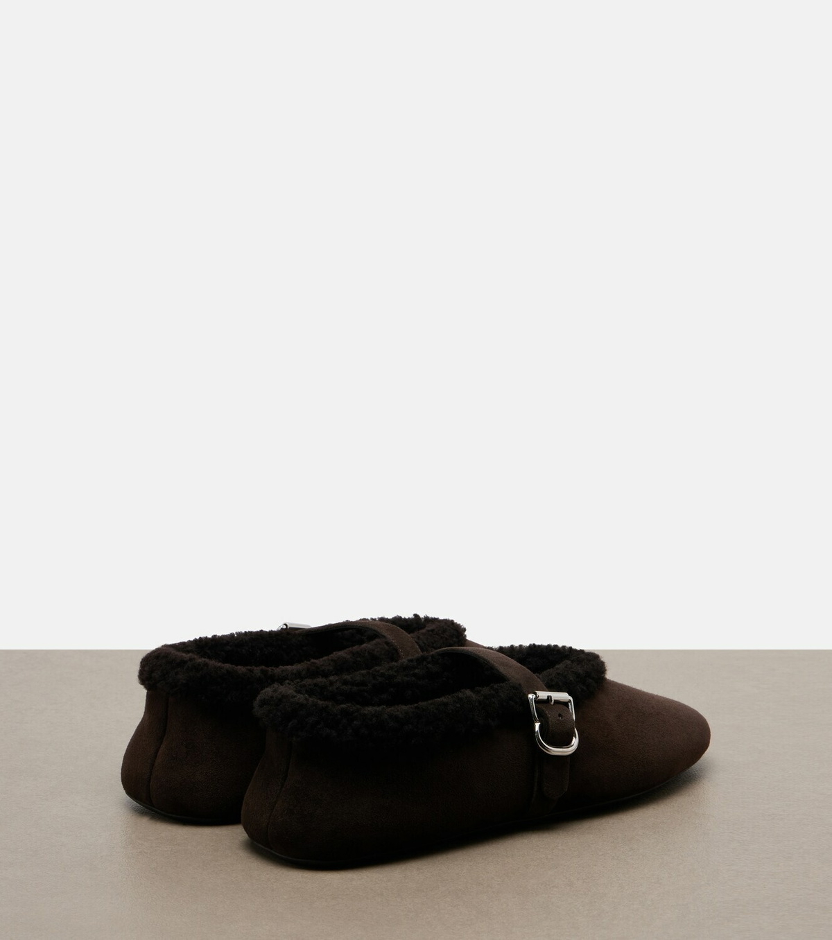 Alaïa Shearling-lined suede Mary Jane flats