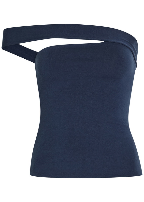 Photo: Skims Asymmetric Stretch-cotton top Navy