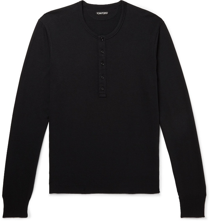 Photo: TOM FORD - Slim-Fit Cotton and Modal-Blend Jersey Henley T-Shirt - Black
