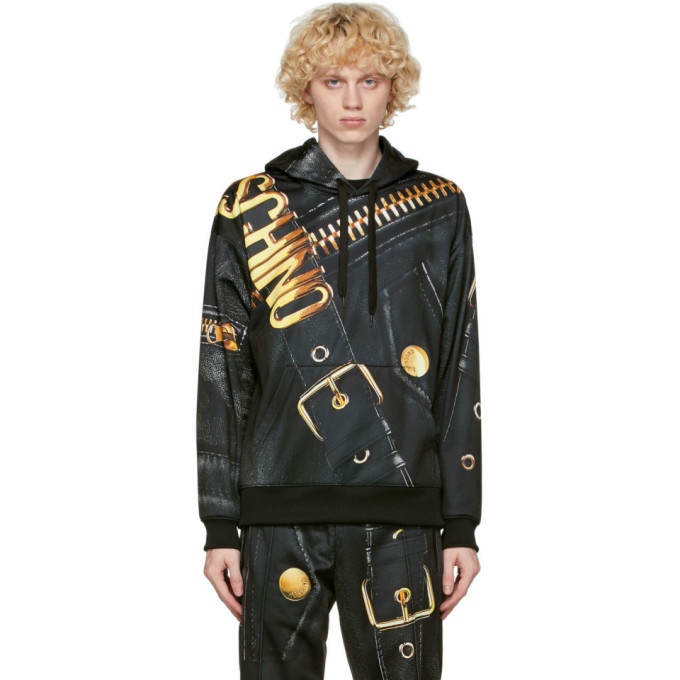 Photo: Moschino Black and Gold Leather Print Hoodie