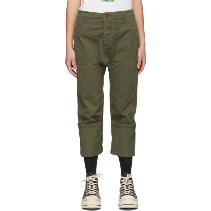 R13 Khaki Utility Drop Crotch Trousers R13