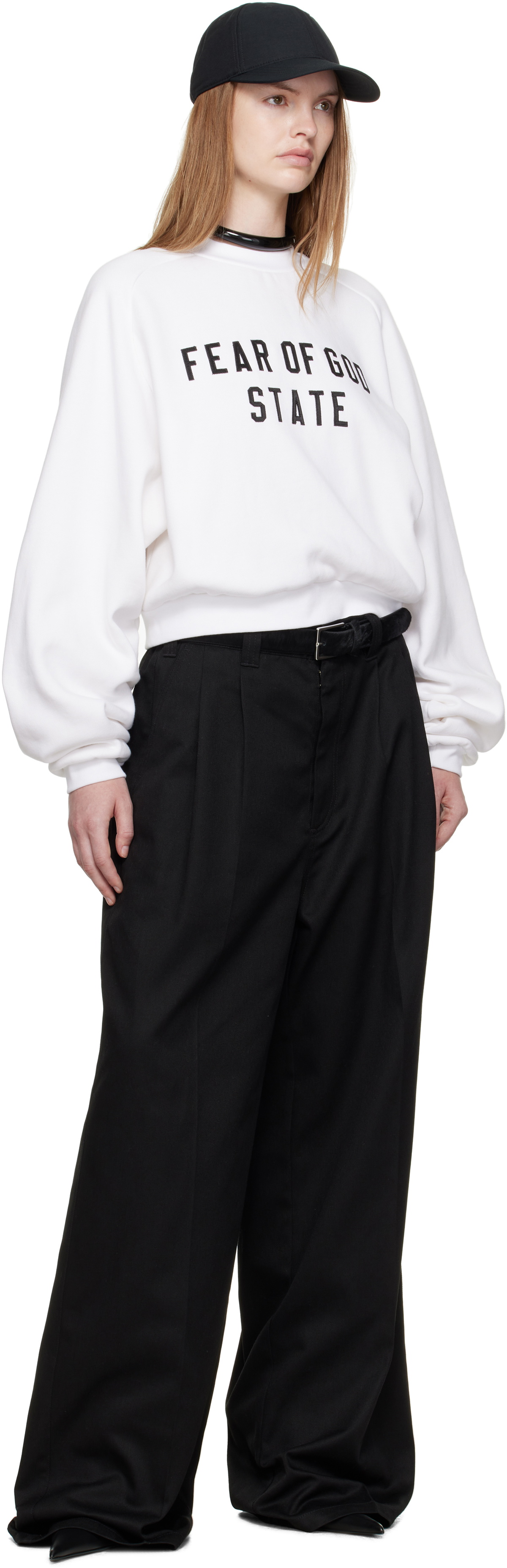 Fear of God ESSENTIALS White Fleece Raglan Crewneck Sweatshirt