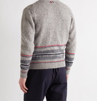 THOM BROWNE - Slim-Fit Striped Mélange Wool and Mohair-Blend Cardigan - Gray