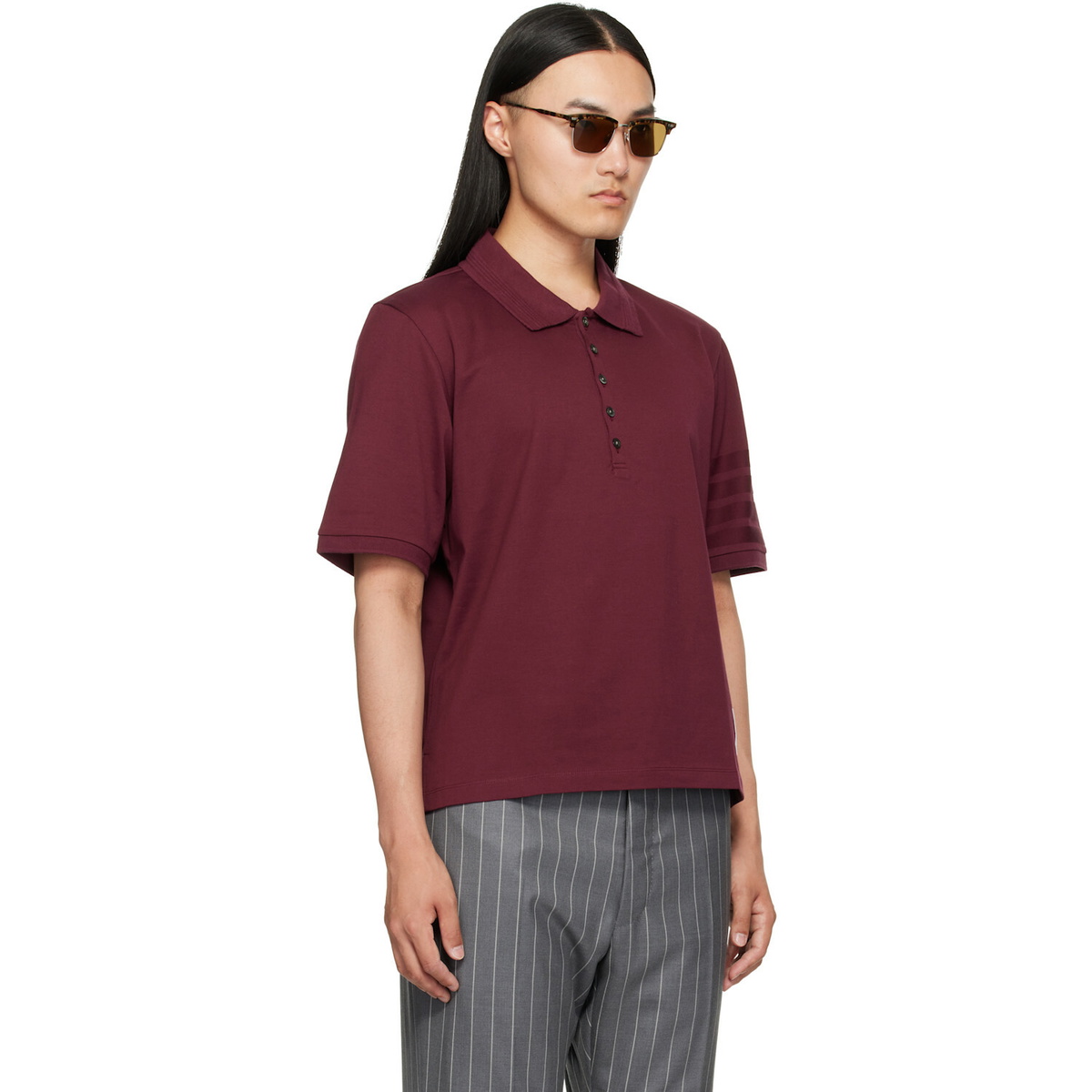 Thom Browne Burgundy Jersey Ottoman 4-Bar Polo