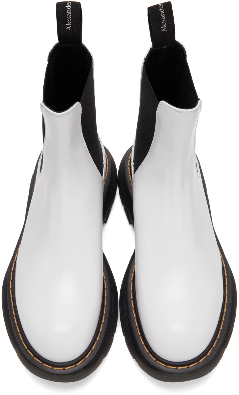 Alexander McQueen White Leather Tread Slick Chelsea Boots Alexander McQueen White Leather Tread Slick Chelsea Boots  main image 2