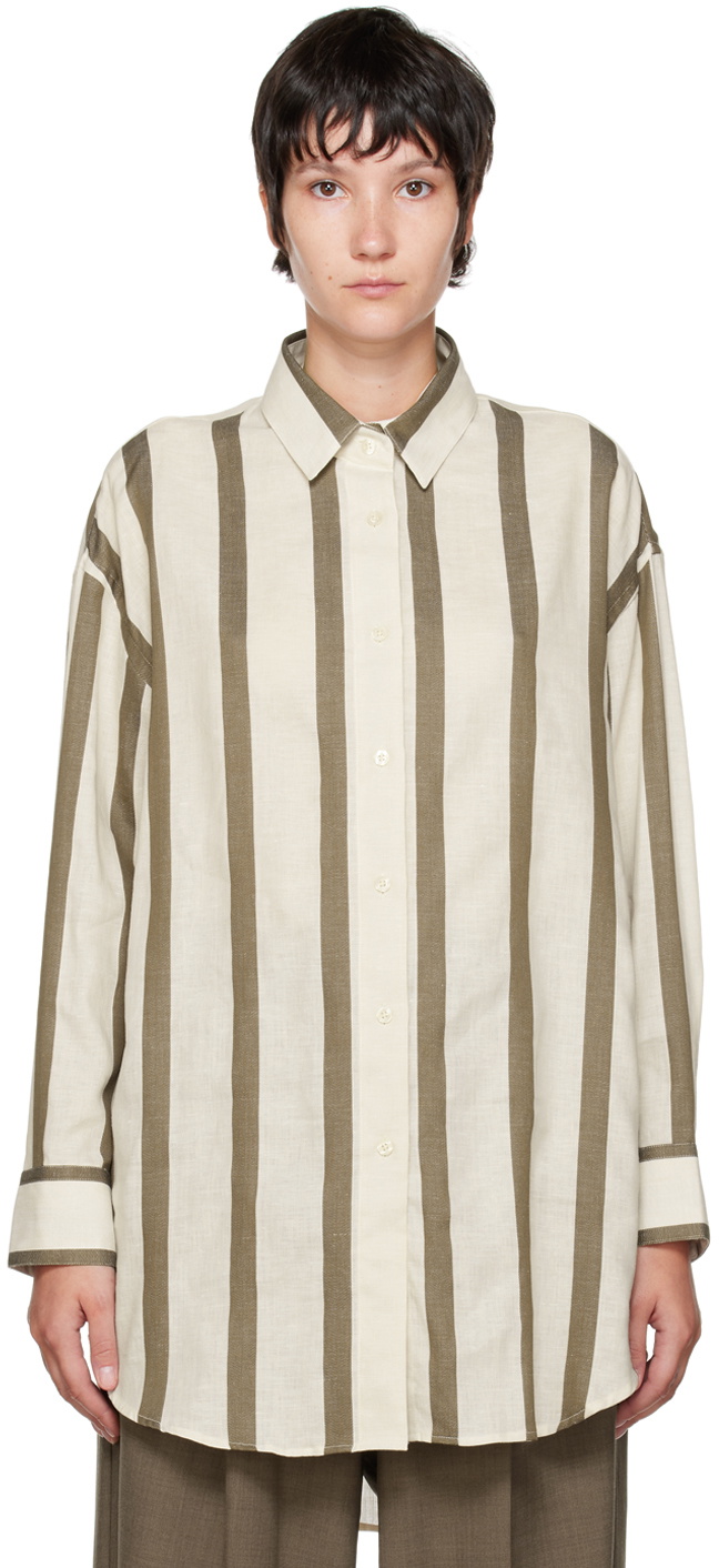 CORDERA Off-White & Taupe Wide Stripes Shirt CORDERA