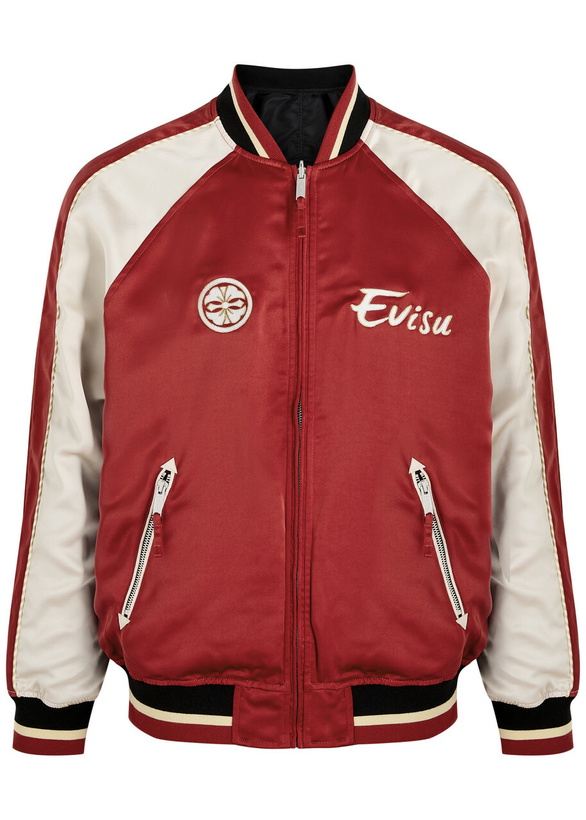 Photo: Evisu Seagull and The Great Wave Reversible Satin Varsity Jacket Dark Red