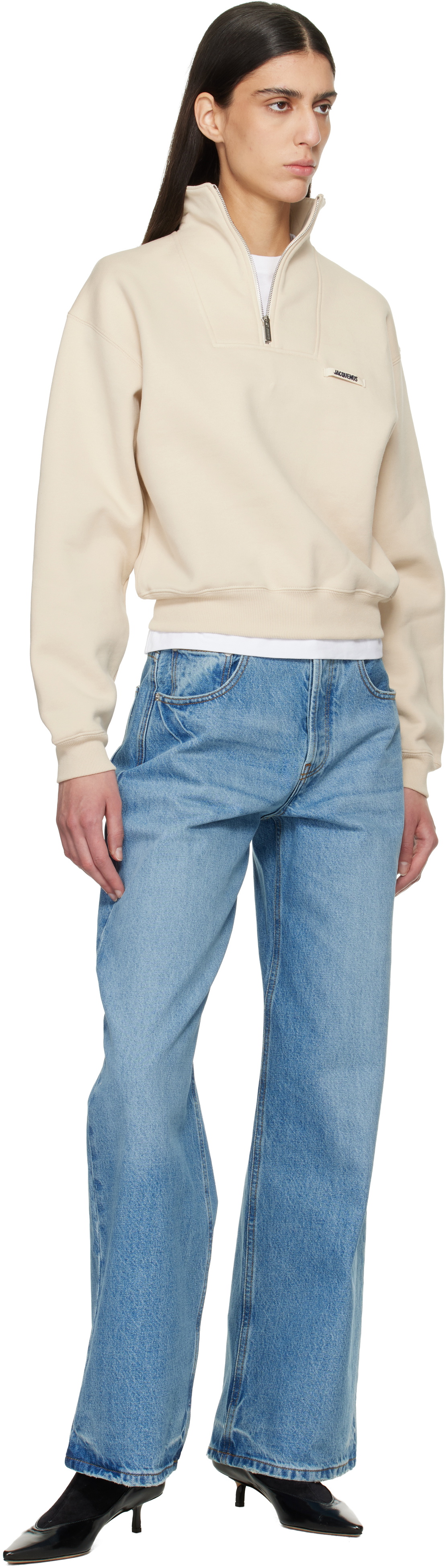JACQUEMUS Beige 'The Gros Grain zipped-rollneck' Sweatshirt