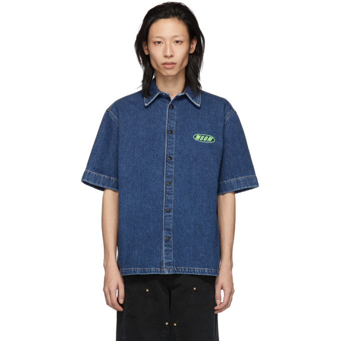 Photo: MSGM Blue Denim Embroidered Shirt