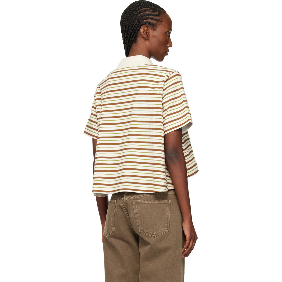 Moncler Off-White & Brown Striped Cotton Polo