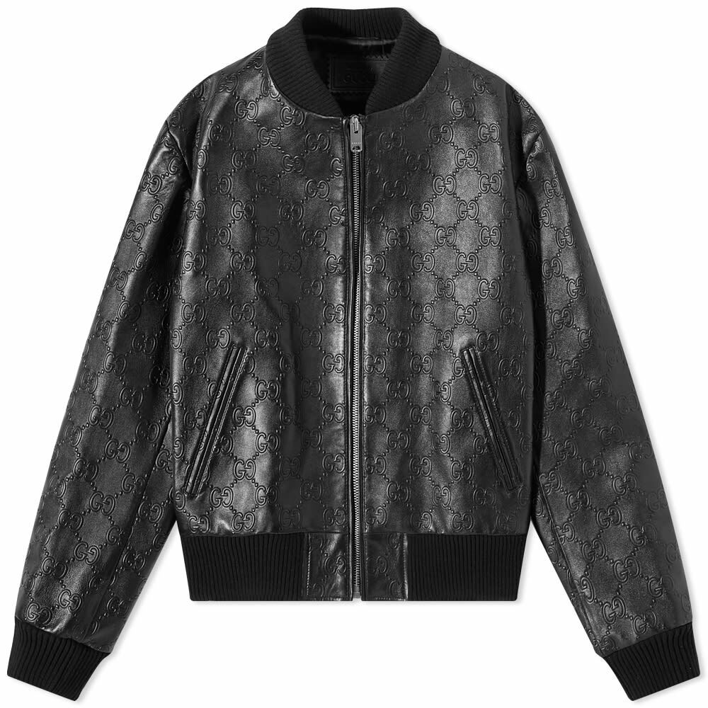 Gucci Men's GG Embossed Leather Jacket in Black Gucci