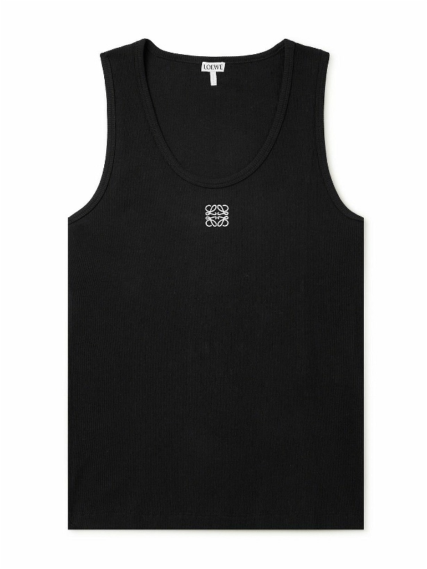 Photo: LOEWE - Logo-Embroidered Ribbed Stretch-Cotton Tank Top - Black