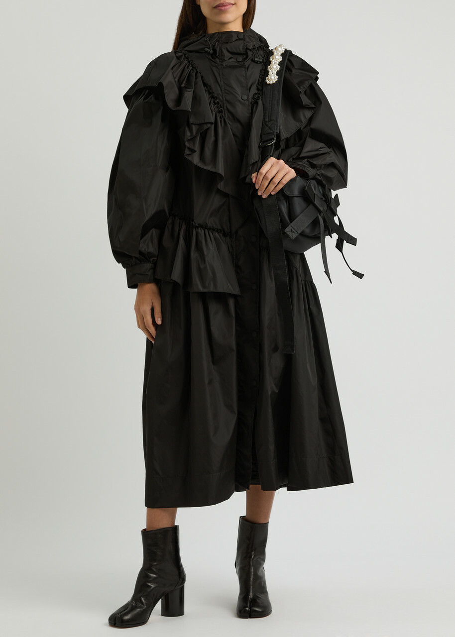 Parka Collection Simone Rocha Simone Rocha Ruffled Hooded Nylon Parka Black Simone Rocha