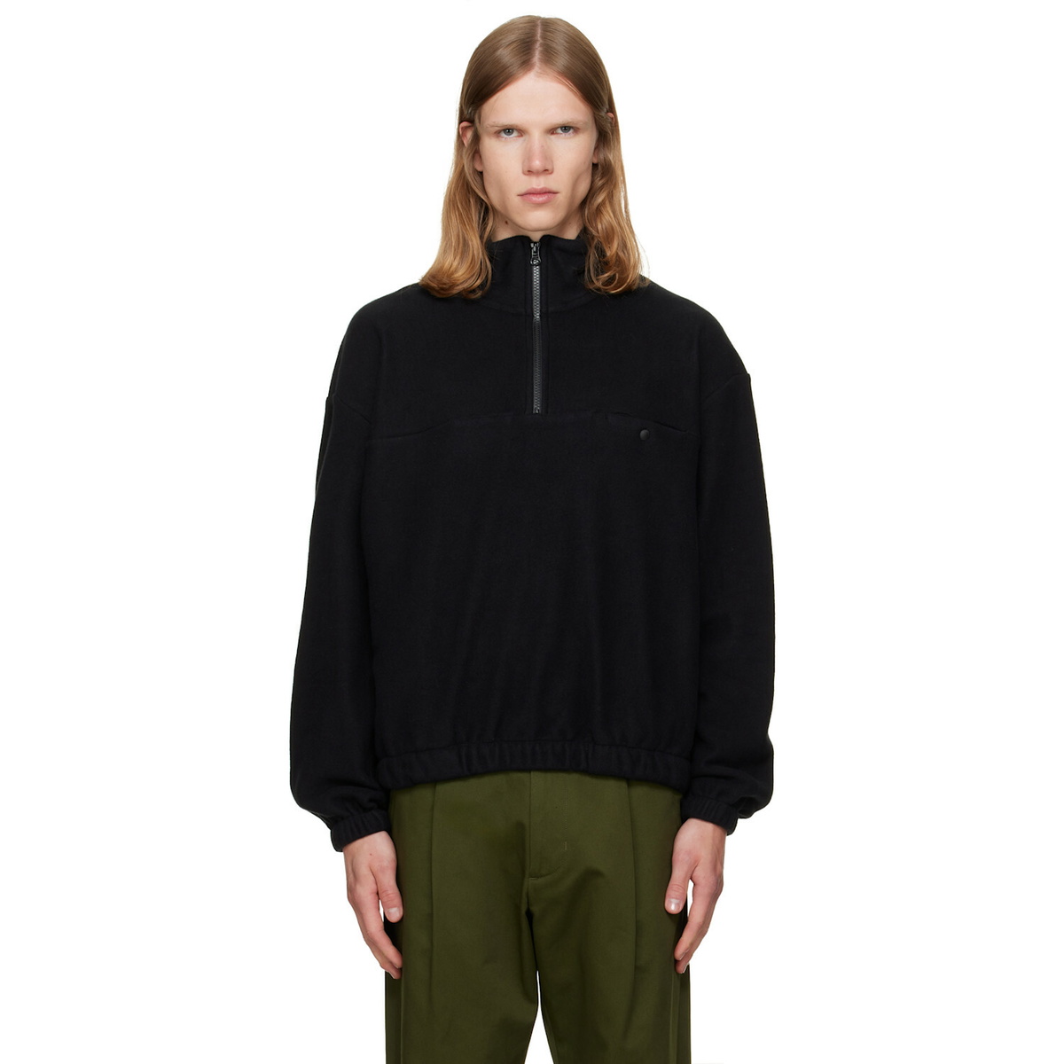 vowels Black Quarter Zip Fleece Sweater