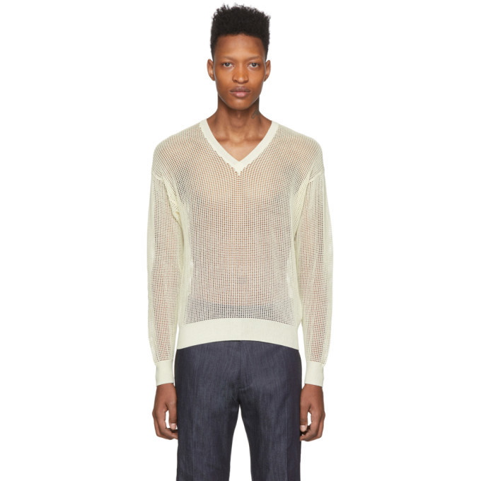 Photo: Dsquared2 Off-White Mesh V-Neck Sweater