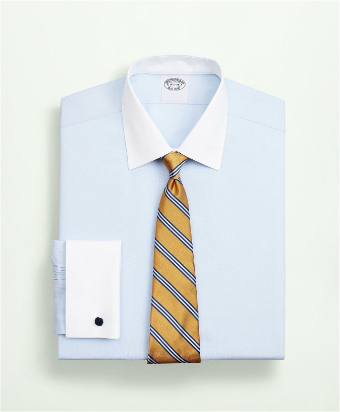 Photo: Brooks Brothers Men's Stretch Supima Cotton Non-Iron Pinpoint Oxford Ainsley Collar Dress Shirt | Light Blue