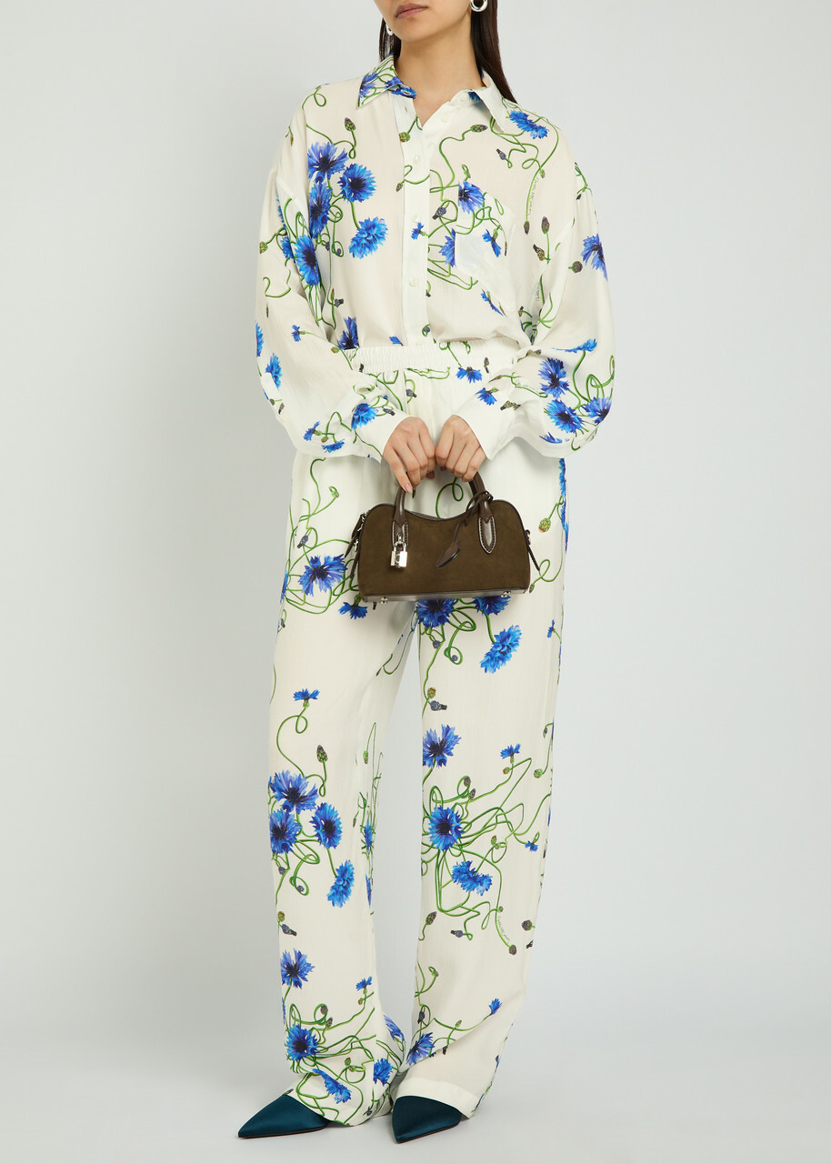 Stella Mccartney Floral Print Straight-leg Textured Satin Trousers White