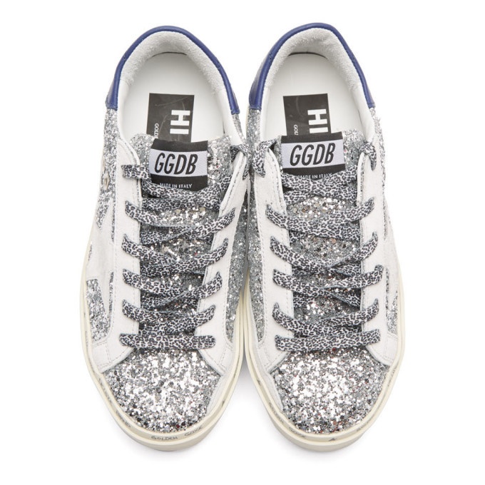 Golden Goose Silver Glitter Hi Star Sneakers Golden Goose Deluxe Brand