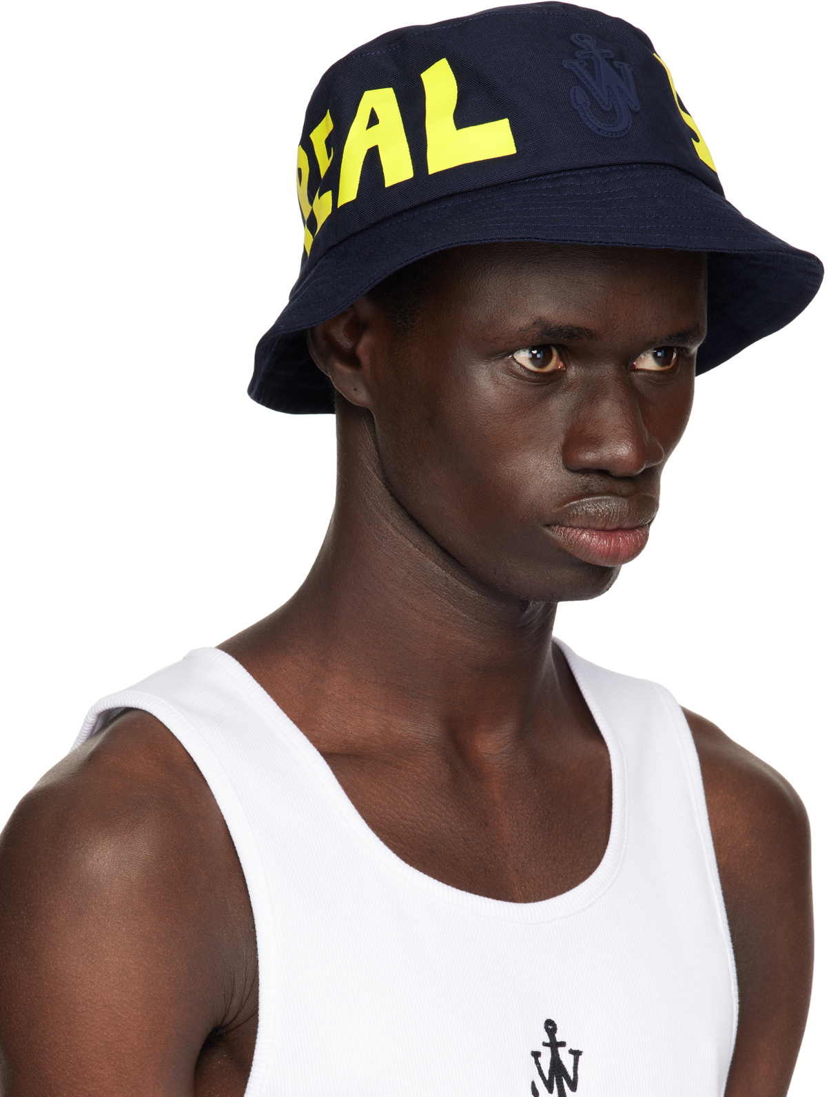 JW Anderson Navy 'Real Sleep' Slogan Bucket Hat