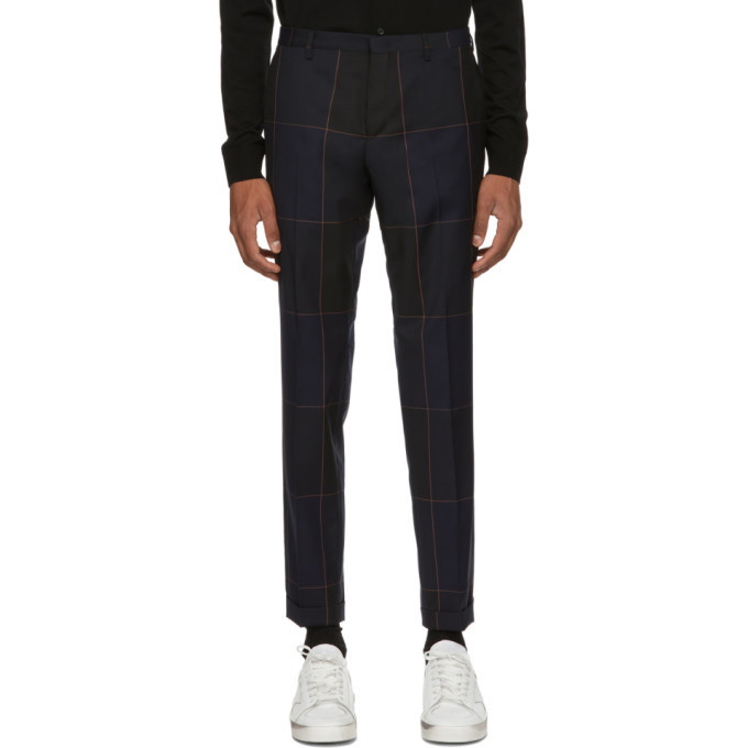 Photo: Paul Smith Navy and Orange Check Slim Trousers