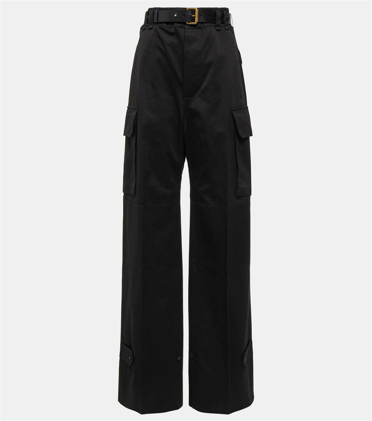 Saint Laurent Leather-trimmed cotton wide-leg pants