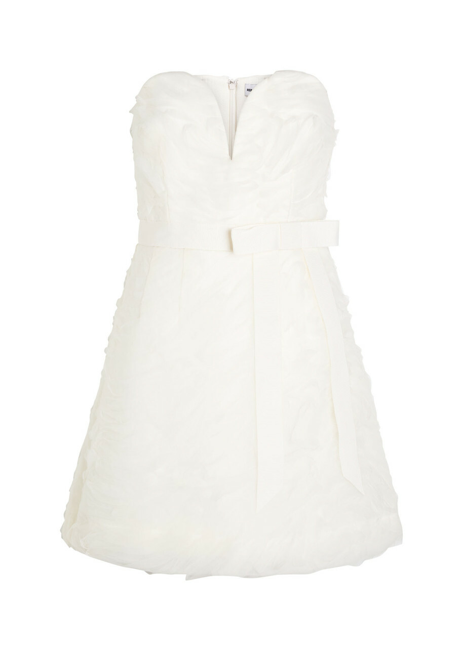 Rebecca Vallance Willow Strapless Mesh and Crepe Mini Dress Ivory