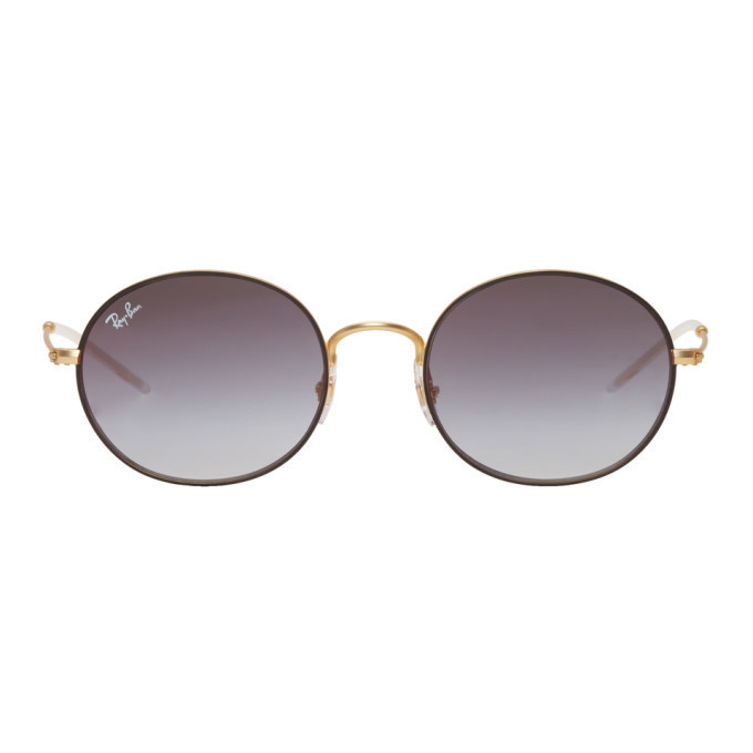Photo: Ray-Ban Gold and Grey Metal Round Sunglasses