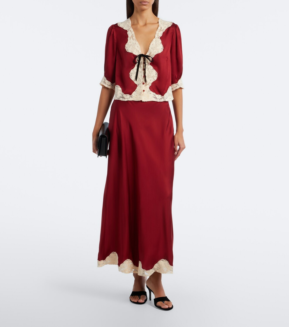 Rixo Crystal lace-trimmed satin slip skirt