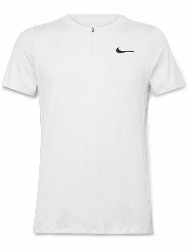 Photo: Nike Tennis - NikeCourt Advantage Slim-Fit Dri-FIT Mesh Half-Zip Tennis T-Shirt - White