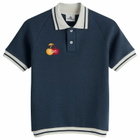 SUNDAYFRUITMARKET Women's Cherry Waffle Collar T-Shirt in Navy