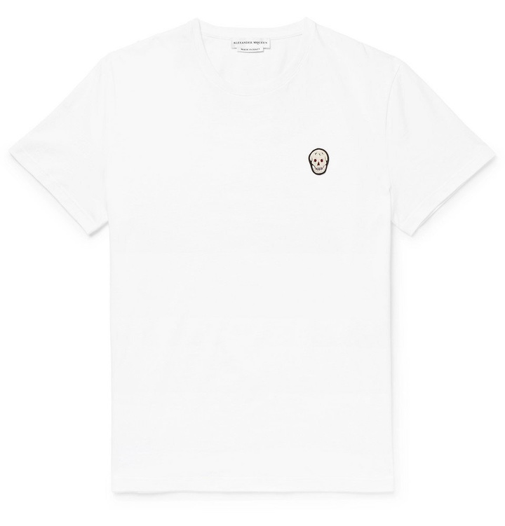 Photo: Alexander McQueen - Zardozi-Appliquéd Cotton-Jersey T-Shirt - Men - White