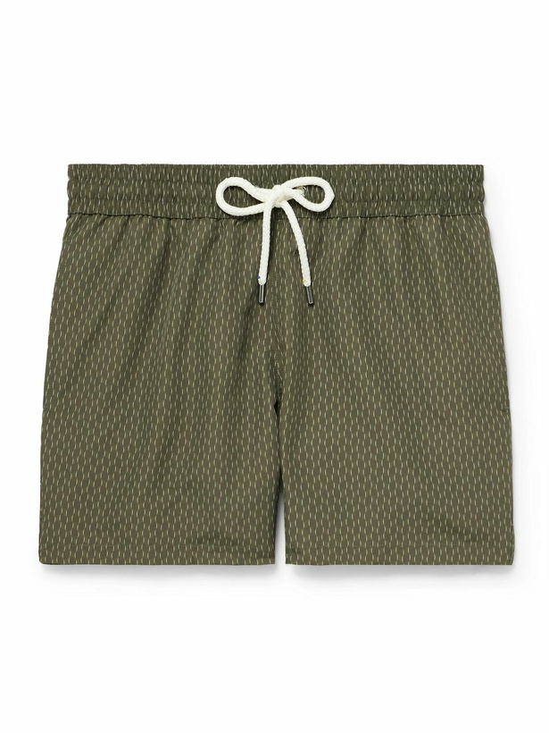 Photo: Frescobol Carioca - Rio Straight-Leg Mid-Length Printed Recycled Swim Shorts - Green