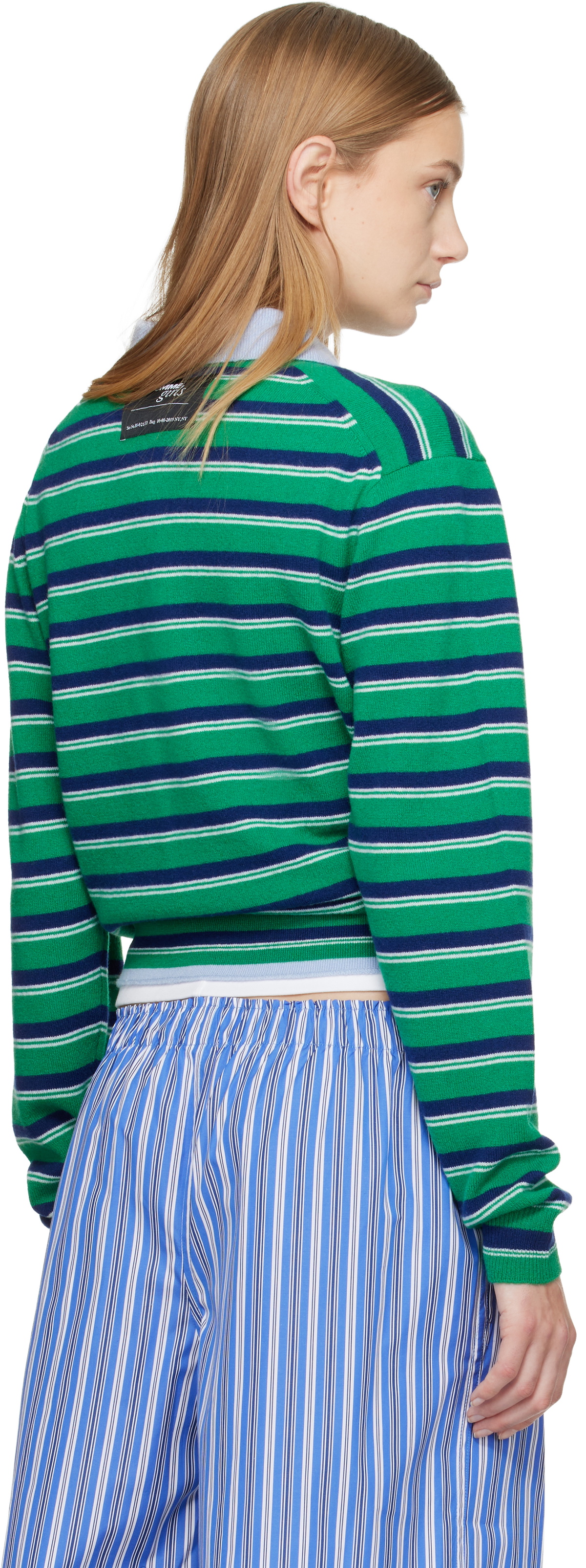HommeGirls Green & Navy Knit Stripe Polo