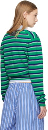HommeGirls Green & Navy Knit Stripe Polo