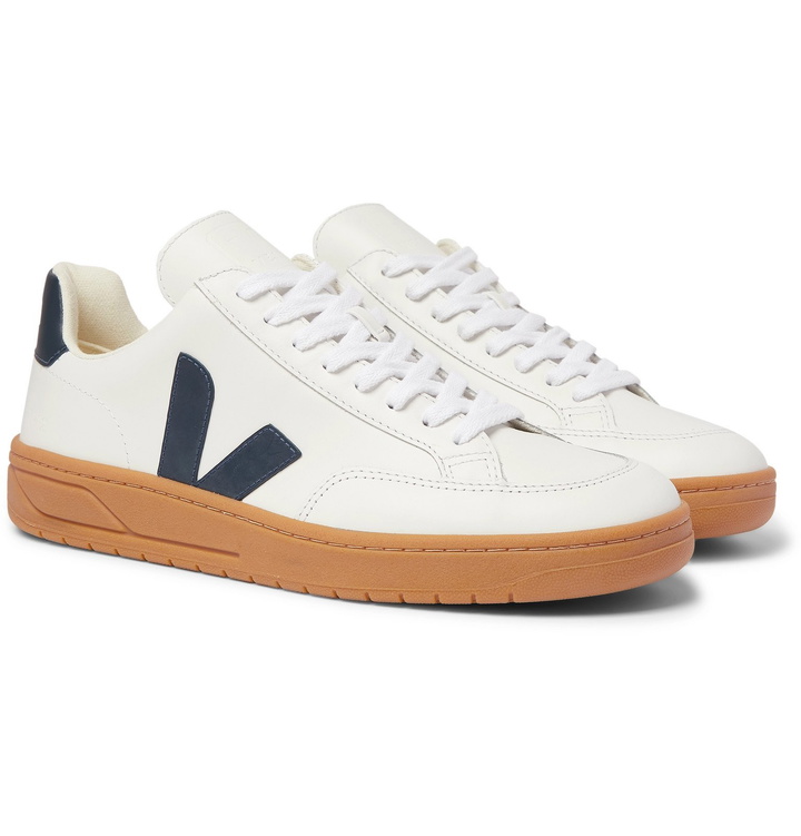 Photo: Veja - V-12 Rubber-Trimmed Leather Sneakers - White