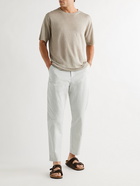 FOLK - Cropped Stretch Cotton and Linen-Blend Twill Trousers - Gray