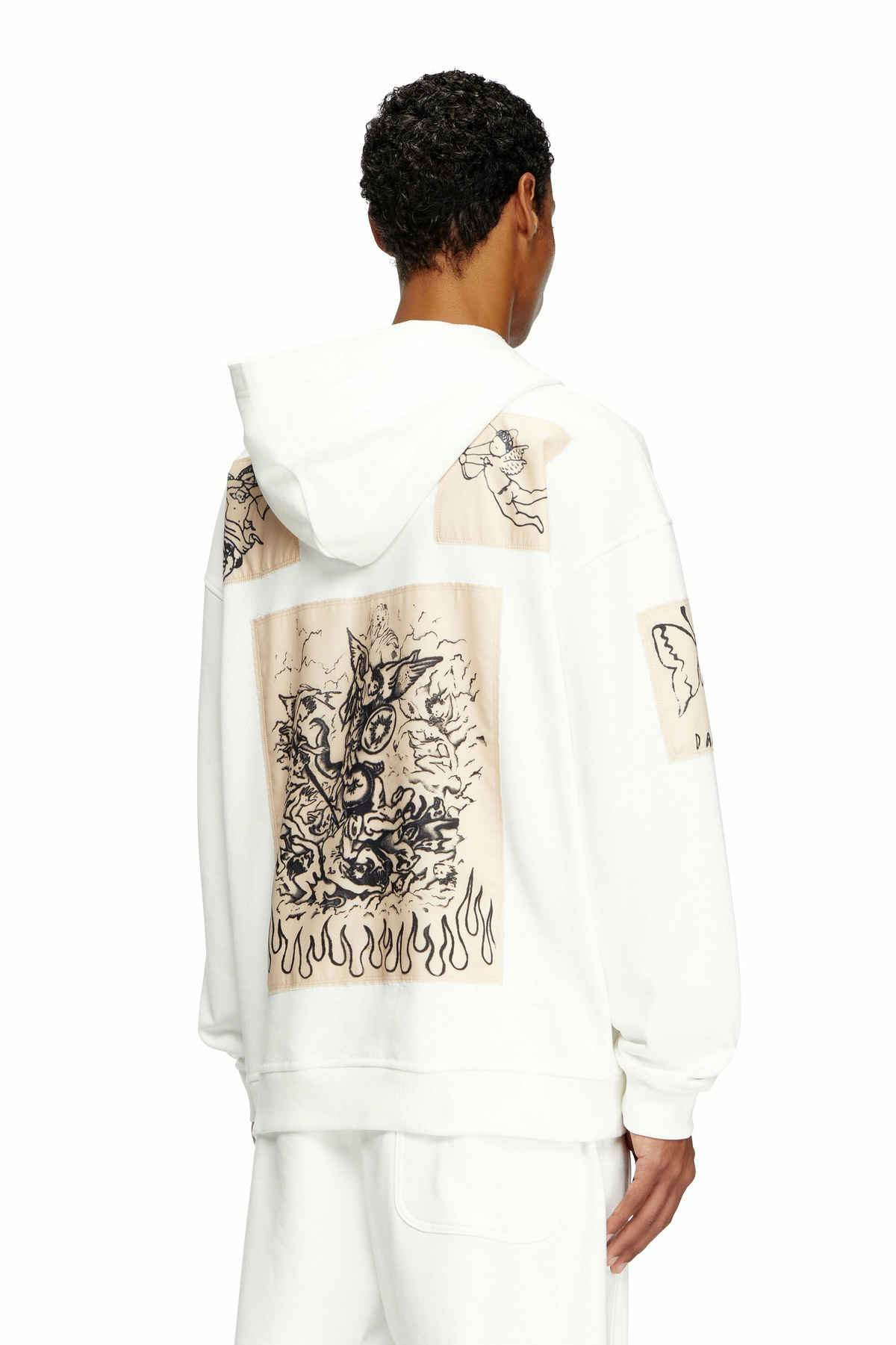 Diesel Hoodie with tattoo patches - Sweaters - Unisex - White