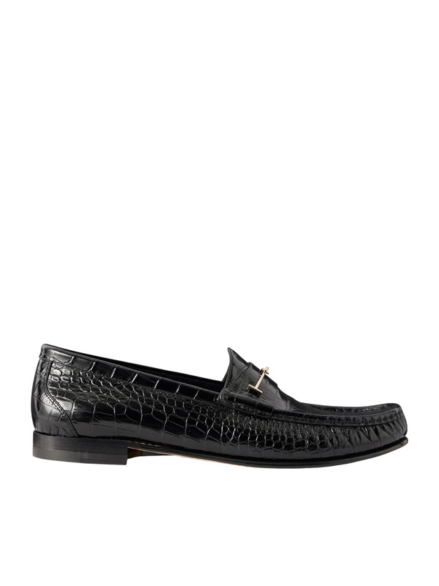 Photo: TOM FORD - Oscar T-Embellished Croc-Embossed Leather Loafers - Black