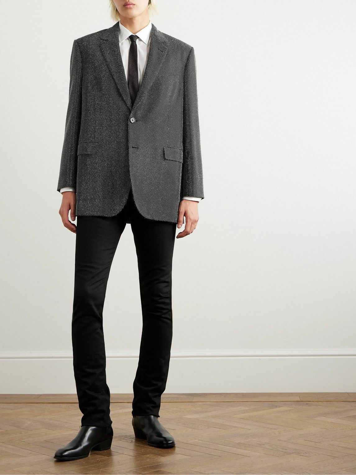 CELINE - Crystal-Embellished Virgin Wool-Gabardine Blazer - Black