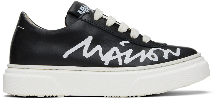 Leather And Suede Platform Sneakers in Black - MM 6 Maison